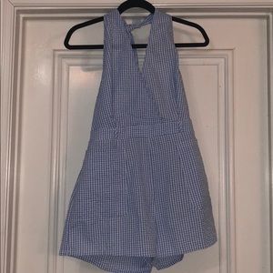 Blue and White checkered Pattern Romper